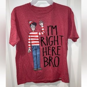 NEW Where's Waldo Boys Red Short Sleeve I'm Right Here Bro T-Shirt Tee Shirt XL